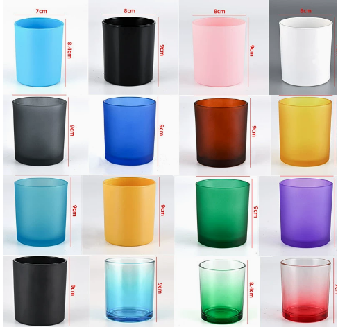 Glass candle jars in many colors and sizes