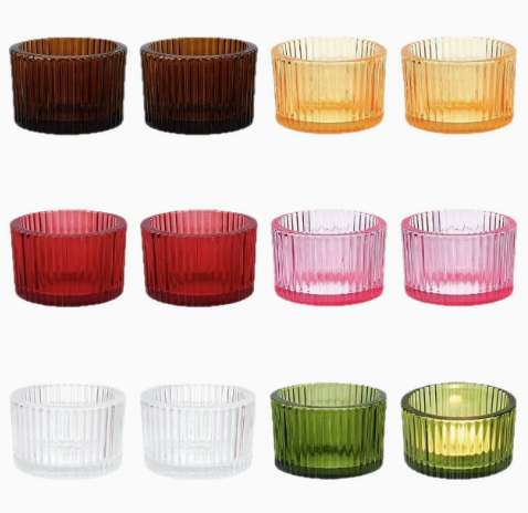 Assorted colored ribbed glass candle cups