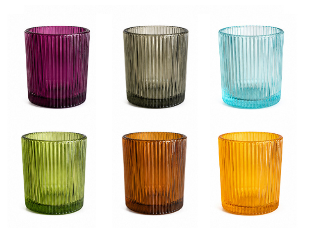 Colored ribbed glass candle holders in six colors