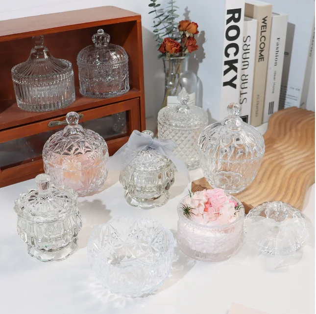 Decorative crystal style glass jars with matching lids