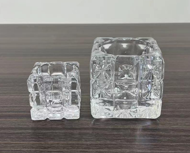 small and large square clear glass candle holders